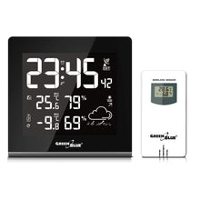 Carica l&#39;immagine nel visualizzatore di Gallery, GreenBlue GB151 DCF Stazione Meteo Wireless Con Sensore Esterno Nero - Ilgrandebazar