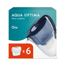 Carica l'immagine nel visualizzatore di Gallery, Aqua Optima Oria Caraffa Filtro Acqua e Cartucce Filtro Acqua 6 x 30 Giorni Evolve+, capacità 2,8 litri, per Riduzione di Microplastiche, Cloro, Calcare e Impurità, Blu