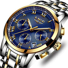 Carica l&#39;immagine nel visualizzatore di Gallery, LIGE Orologi Uomo Sportivo Cronografo Impermeabile Analogico al Blue Gold - Ilgrandebazar