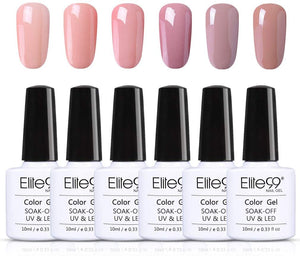 Elite99 Smalto Semipermanente in Gel UV LED, Smalto per Unghie, 6pz Kit Smalti Semipermanenti Soak off, Gel Colori Ricostruzione per Unghie 10ml - Kit 001 Nudo