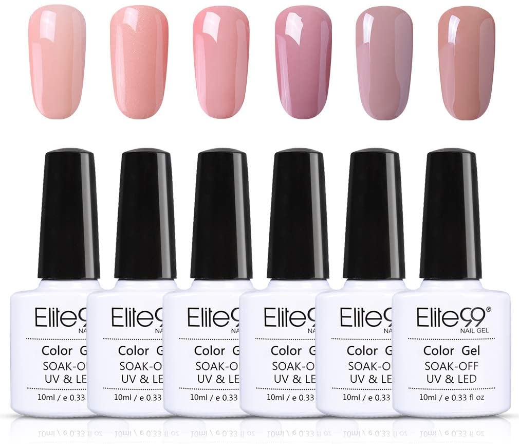Elite99 Smalto Semipermanente in Gel UV LED, Smalto per Unghie, 6pz Kit Smalti Semipermanenti Soak off, Gel Colori Ricostruzione per Unghie 10ml - Kit 001 Nudo