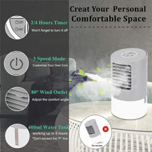 Carica l'immagine nel visualizzatore di Gallery, Mini Condizionatore Portatile Raffrescatore Evaporativo Umidificatore Purificatore Raffreddatore D'aria Climatizzatore Air Cooler con Raffreddamento per Casa/Ufficio/Camper 3 Velocità 2/4H Timer