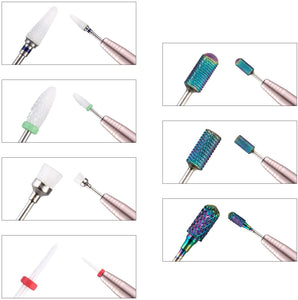 Set di Punte per Unghie, H/E 7 Pcs Punte per Fresa Unghi, Professionale Nail Drill Bits Set Acrilico Chiodi File Manicure Strumenti per pedicure 3/32"per pedicure Uso Domestico Salone