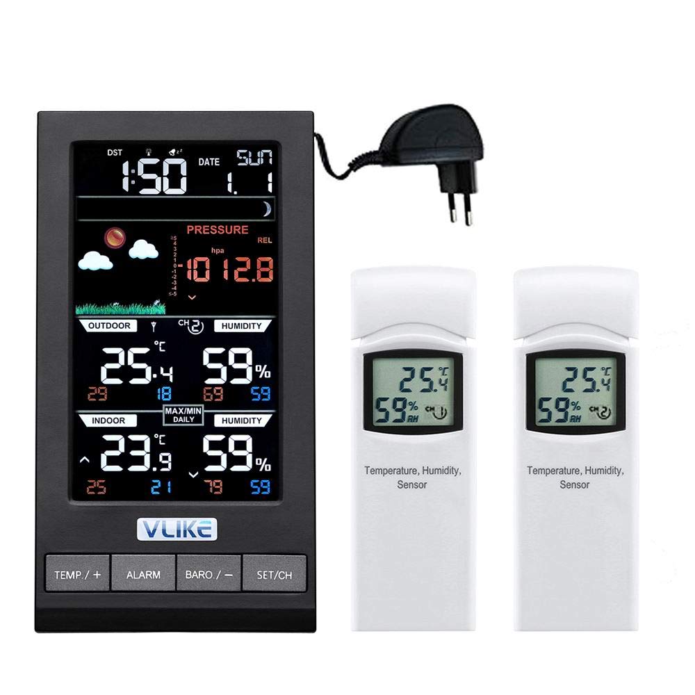 VLIKE Stazione Meteo con 2 Sensore Esterno Wireless Controllo Radio... - Ilgrandebazar