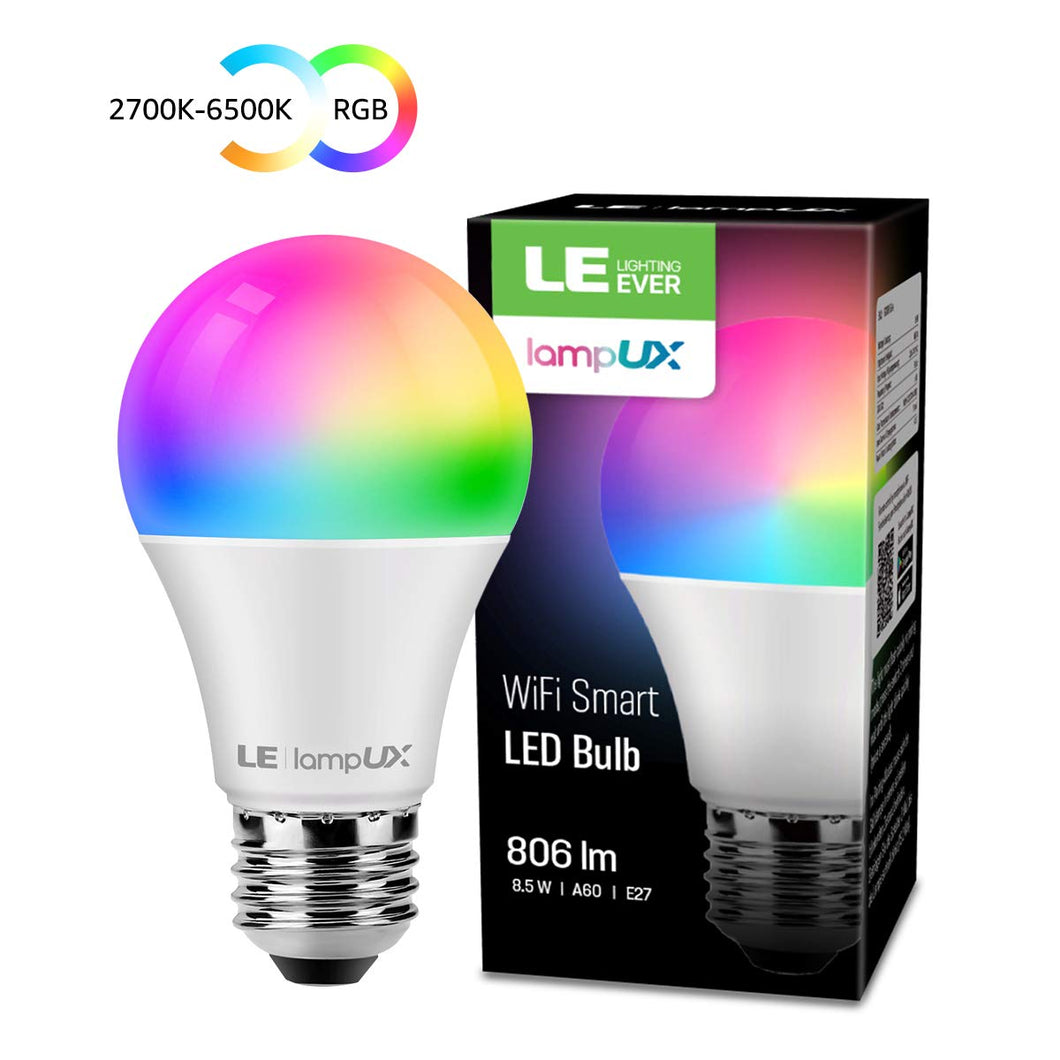 LE Lampadina Intelligente WiFi LED E27, 8.5W (=60W), Smart 1 confezione, Rgb - Ilgrandebazar