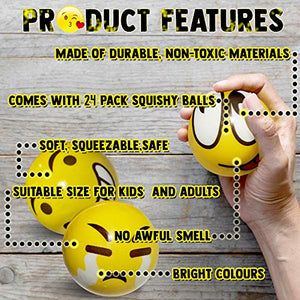 24 palline antistress con faccina emoji. per alleviare lo stress, allenare... - Ilgrandebazar
