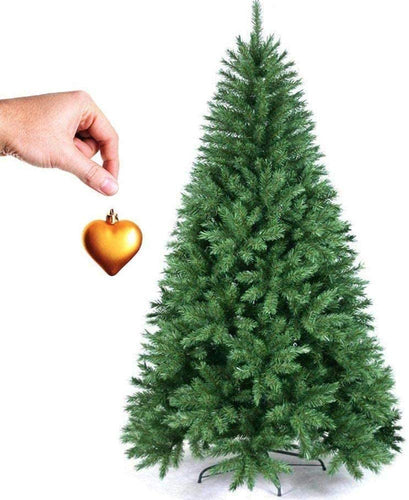 BAKAJI Albero di Natale Pino Cuore d'oro Ecologico e Ignifugo con Base a Croce in Ferro Pieghevole Super Folto Rami Innesto Ad Uncino Colore Verde (150 cm)