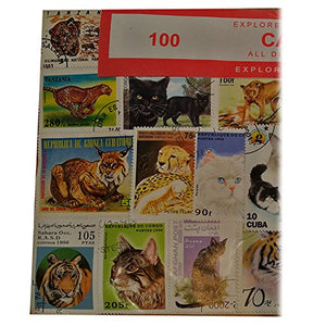 Worldwide Cats Collection Wild / Lions / Pet 100 Different Stamps!...