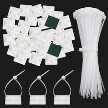 Carica l&#39;immagine nel visualizzatore di Gallery, Caiery 100pz Autoadesivo Clip Cavo Fermacavi 150X2.5MM, Bianco+bianco - Ilgrandebazar