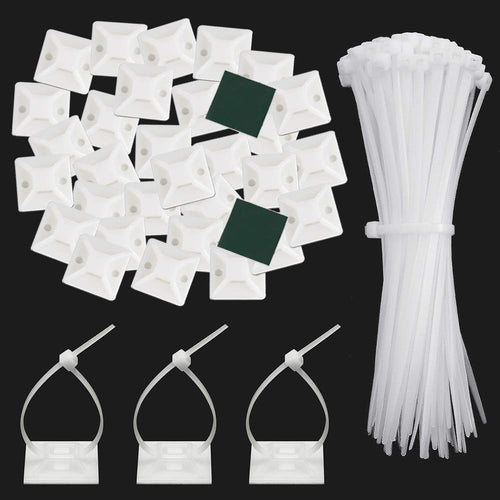 Caiery 100pz Autoadesivo Clip Cavo Fermacavi 150X2.5MM, Bianco+bianco - Ilgrandebazar