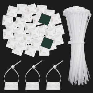Caiery 100pz Autoadesivo Clip Cavo Fermacavi 150X2.5MM, Bianco+bianco - Ilgrandebazar