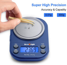 Carica l&#39;immagine nel visualizzatore di Gallery, ACCUWEIGHT 255 Mini Bilancia di Precisione Digitale per Cucina Gioielli Oro Bilancia Tascabile Elettronica 300g/0,01g con Tara e Calibrazione Alimenti Pesa Bilance