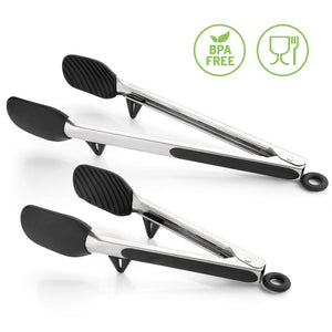 Zanmini Pinze Cucina, Pinza Set a Padella Antiaderente, Acciaio Inox, Nero - Ilgrandebazar