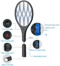 Carica l&#39;immagine nel visualizzatore di Gallery, Racchetta Zanzare Elettrica Ricaricabile 2 in 1, Swatter Insetti Elettrico 3800V con 2 Luce LED, Racchetta Anti Insetti con Manico Staccabile, Torcia Rimovibile, Protezione Maglia a Doppio Strato
