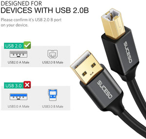 SUCESO Cavo Stampante USB 2.0-2M Cavo USB Tipo A Maschio a Tipo B Maschio Cavetto Placcato Oro Per Stampante HP, Canon, Lexmark, Epson, Dell, Xerox, Samsung Brother, Panasonic, Scanner ecc.