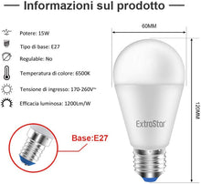 Carica l&#39;immagine nel visualizzatore di Gallery, Lampadina LED E27, 15W (equivalenti a 120W), 6500K 1200 lumen,luce bianca fredda - Pacco da 6