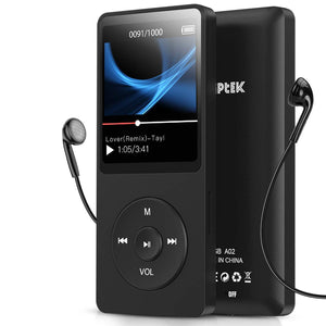 AGPTek - Lettore MP3 da 8 GB con Schermo 1,8 Pollici con Radio FM e Registratore e70 ore di riproduzione prolungata, Nero Nero 8G