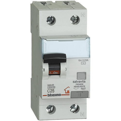 BTicino GC8813AC25 BTDIN Interruttore Magnetotermico Differenziale 1P+N, 25 A - Ilgrandebazar