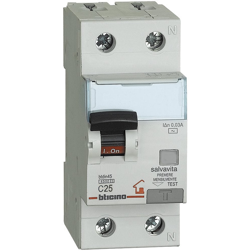 BTicino GC8813AC25 BTDIN Interruttore Magnetotermico Differenziale 1P+N, 25 A - Ilgrandebazar