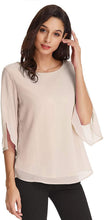 Carica l'immagine nel visualizzatore di Gallery, GRACE KARIN Camicia Donna a Manica a 3/4 Top Casual Tessuto in Chiffon Girocollo Manicotto Split