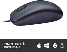 Carica l'immagine nel visualizzatore di Gallery, Logitech B100 Mouse USB Cablato, 3 Pulsanti, Rilevamento Ottico, Ambidestro, PC/Mac/‎Laptop, ‎Nero