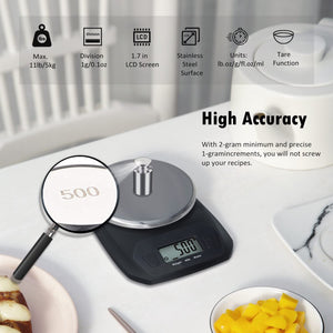 CAMRY Bilancia da cucina digitale ultra sottile Bilancia multifunzione per cottura al forno e dieta chetogenica Misurazione precisa della graduazione in lb oz ml- NERO/Acciaio inossidabile