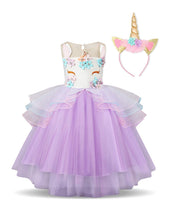 Carica l'immagine nel visualizzatore di Gallery, NNJXD Ragazza Unicorno Ruffles Fiori Festa Cosplay Abito da Sposa Vestito... - Ilgrandebazar