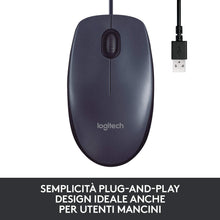 Carica l'immagine nel visualizzatore di Gallery, Logitech B100 Mouse USB Cablato, 3 Pulsanti, Rilevamento Ottico, Ambidestro, PC/Mac/‎Laptop, ‎Nero