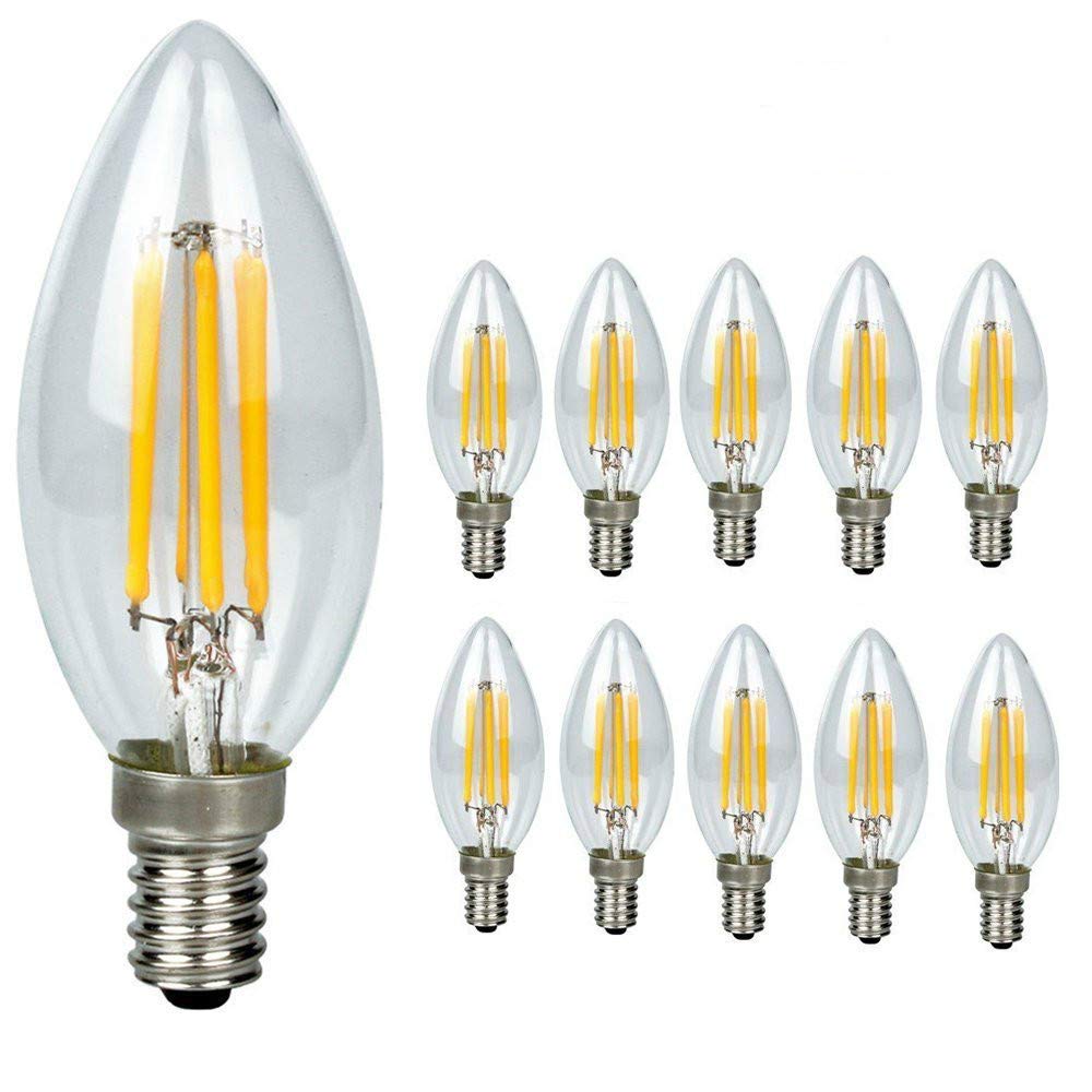 10-pezzi-Lampadina Filamento LED Candela - Casquillo E14 - Bianco caldo - Ilgrandebazar