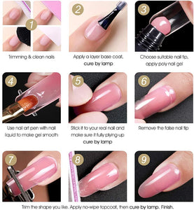 Gel per Unghie Ricostruzione Kit, Mysweety 8 Colorati Poly Gel professionale Rosa, con Unghie Finte/Pennello/Gel Chiodo Base/Top Coat/Soluzione Slip
