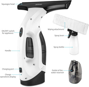 Aidodo Lavavetri Elettrico, Aspiragocce per Finestra Ricaricabile senza Fili con Kit per Pulire Le Finestre, Vetri Bagno Box Doccia Specchi