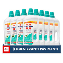 Carica l'immagine nel visualizzatore di Gallery, AMUCHINA Detersivo Igienizzante Pavimenti Fresh Aloe, 8 Flaconi da 1.5 LT