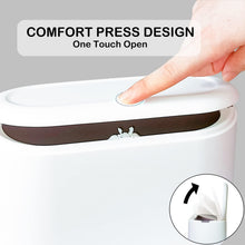 Carica l'immagine nel visualizzatore di Gallery, Cestino Spazzatura con Coperchio, da Tavolo con Pop-up, Mini in Plastica, per il Letto Dell'auto Cucina Bagno ufficio Scrivania WC (1.5L,Bianco)