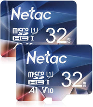 Carica l'immagine nel visualizzatore di Gallery, Netac 32G Scheda Micro SD Set da 2, Scheda di Memoria A1, U1, C10, V10, FHD, 600X, UHS-I velocità Fino a 90/10 MB/Sec(R/W) Micro SD Card per Telefono, Videocamera, Switch, Gopro, Tablet