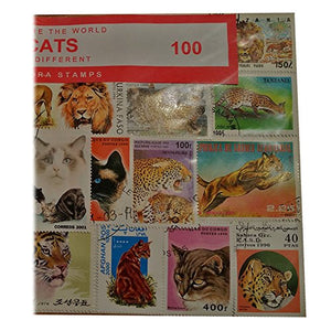 Worldwide Cats Collection Wild / Lions / Pet 100 Different Stamps!...