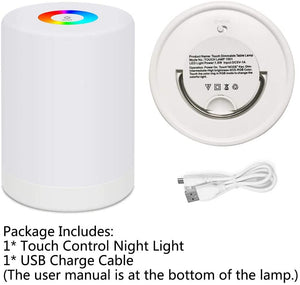 Luce Notturna LED, Lampada da Comodino Intelligente, Controllo Tattile, Dimmerabile, USB Ricaricabile, Portatile, Colore che Cambia RGB per Bambini, Camera da Letto, Campeggio (Bianco Caldo)