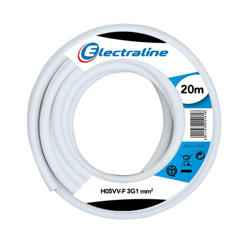 Electraline 11725 H05VV-F Cavo per Prolunghe, Sezione 3x1 mm, 20 M, Bianco - Ilgrandebazar