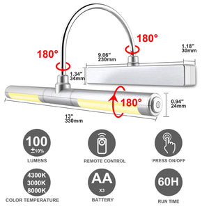 BIGLIGHT illuminare quadri,luci per quadri a batteria,Lampada per Quadri con Telecomando Dimmer di Luminosit¨¤,luci per quadri a batteria con forcellone oscillante a 180¡ã,d'argento