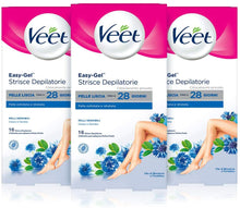 Carica l&#39;immagine nel visualizzatore di Gallery, Veet Strisce Depilatorie Corpo e Gambe per Pelli Sensibili, 3 Confezioni da 16 Strisce