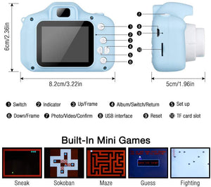 Komake Fotocamera Bambini,Fotocamere Digitali per Bambini Ricaricabile Giocattolo da 2 Pollici Schermo HD 1080P,Regalo Giocattolo per Ragazzi e Ragazze da 3 a 12 Anni (Blu,con Scheda 32GB)