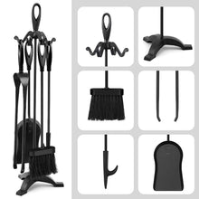 Carica l&#39;immagine nel visualizzatore di Gallery, Set di Strumenti per Caminetti 5 Pezzi, Porta Attrezzi, Paletta, Black - Ilgrandebazar