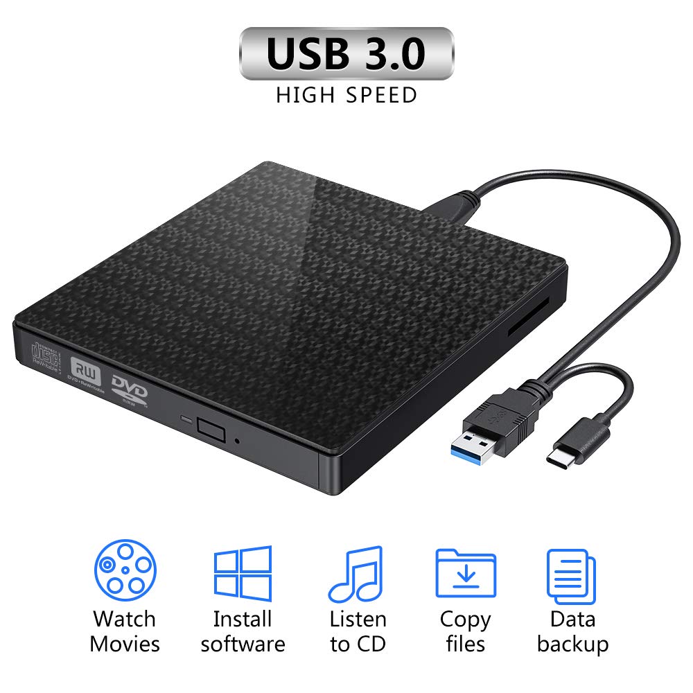 Unità CD DVD esterna, masterizzatore e lettore CD-RW/VCD-RW portatili Black - Ilgrandebazar