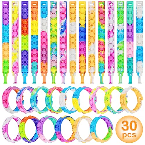 Coicok 30 Pezzi Arcobaleno Bracciale in silicone, Push Bubble Bracelets Fidget Toys, Giocattoli antistress per adulti e bambini, Gadget compleanno bambini, Regalini compleanno bambini invitati