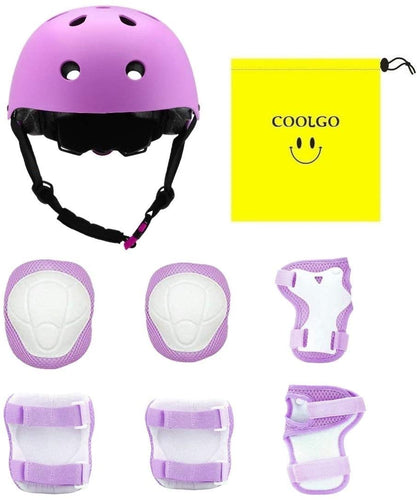 COOLGO Casco Skate e Ginocchiere Kit per Bambini e Bambina 15-35kgs, Regolabile Casco Ginocchiere Gomitiere e Protezione Polso per Pattinaggio Rollerblade Monopattino Skateboard Bicicletta