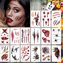 Carica l&#39;immagine nel visualizzatore di Gallery, Tatuaggi Halloween Tatuaggi Temporanei Trucco Halloween Zombie Scars Tatouages Autocollants avec Fake Scab Blood Spécial FX Costume Maquillage Props