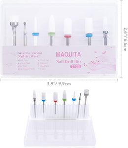 MAQUITA Punte Fresa Unghie, set di manicure elettrico da 7 pezzi Kit di trapano per unghie elettrico 3/32"Ceramica Lima per unghie elettrica Manicure Pedicure Uso domestico (White)
