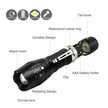 Carica l&#39;immagine nel visualizzatore di Gallery, Tattico torcia CREE LED 2000LUMEN super luminoso regolabile Led Flashlight - Ilgrandebazar