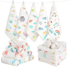 Carica l'immagine nel visualizzatore di Gallery, Caiery 10pz Mussole Neonato/ Asciugamani da bagno per bambini 30cm*30cm, extra morbidi, in mussola di cotone organico naturale, per pelli sensibili, 6strati/Criptata