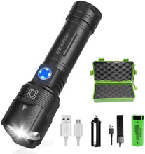 Carica l'immagine nel visualizzatore di Gallery, Kit torcia tattica ricaricabile,3000 lumen Super Bright XHP90 LED 5 modalità Zoomable,Impermeabile Potente per caccia di emergenza Escursionismo in campeggio (26650 Batteria e caricabatterie inclusi)