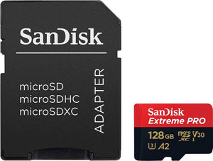 SanDisk Extreme Pro Scheda di Memoria microSDXC da 128 GB e Adattatore SD con App Performance A2 e Rescue Pro Deluxe, fino a 170/90 MB/sec, UHD 4K ready, Classe 10, UHS-I, U3, V30 128 GB microSD